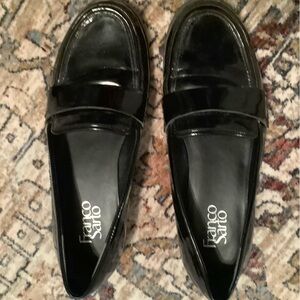 Franco Sarto Black Patent Leather Penny Loafers